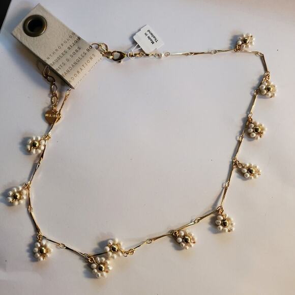 Anthropologie Nakamol gold over brass white beaded flower necklace NWT - Picture 1 of 12